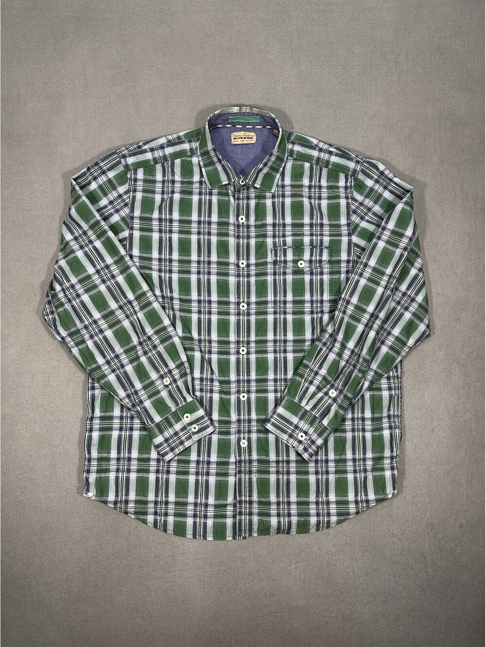 Tommy Bahama Jeans Plaid Long Sleeve Button Up Shirt Mens L Casual Green Blue